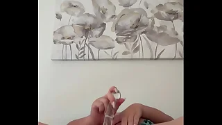 Shafting myself with a glass dildo in my Asian pussy